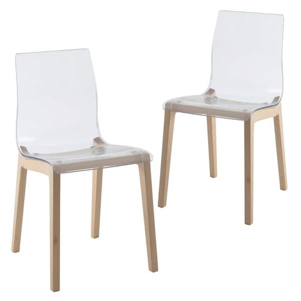 Leisuremod Marsden Modern Plastic Dining Chair with Beech Legs for Kitchen and Dining Room (Set of 2) (Natural Wood)
