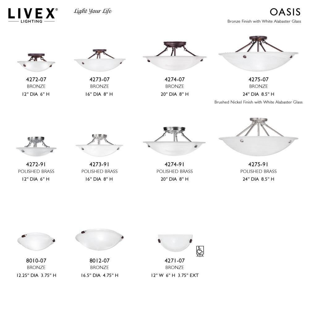 Oasis Bronze Finish 3-Light LED Flush Mount with White Alabaster Glass