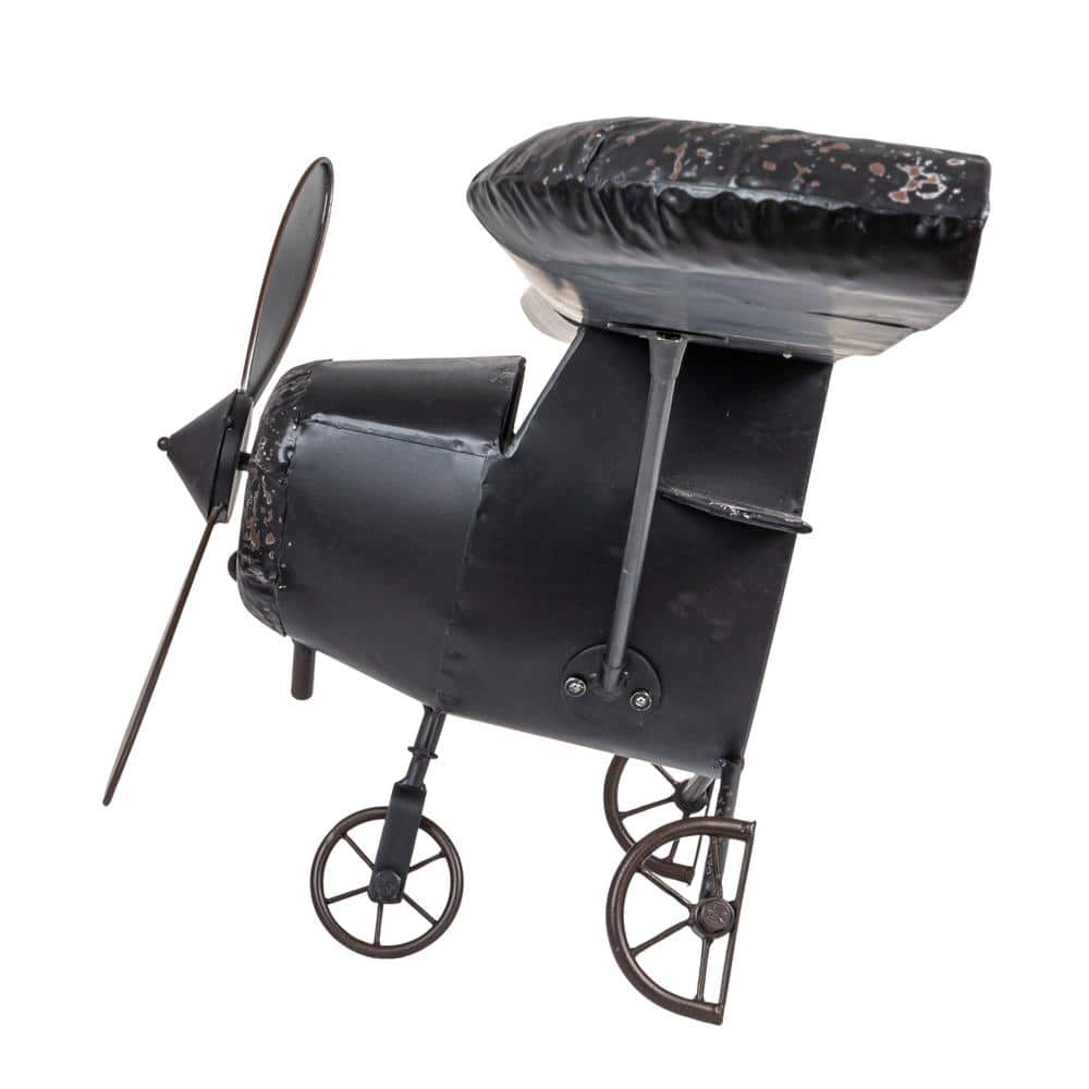 Distressed Black Metal Plane Wall Sculpture with Propellers