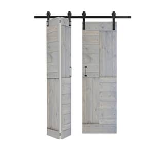 S Style 60in.x84in.(15''X84''X4panels) French Gray Solid Wood Bi-Fold Barn Door With Hardware Kit -Assembly Needed