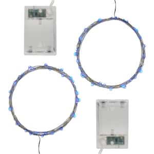Battery Operated LED Waterproof Mini String Lights with Timer (50ct) Blue (Set of 2)
