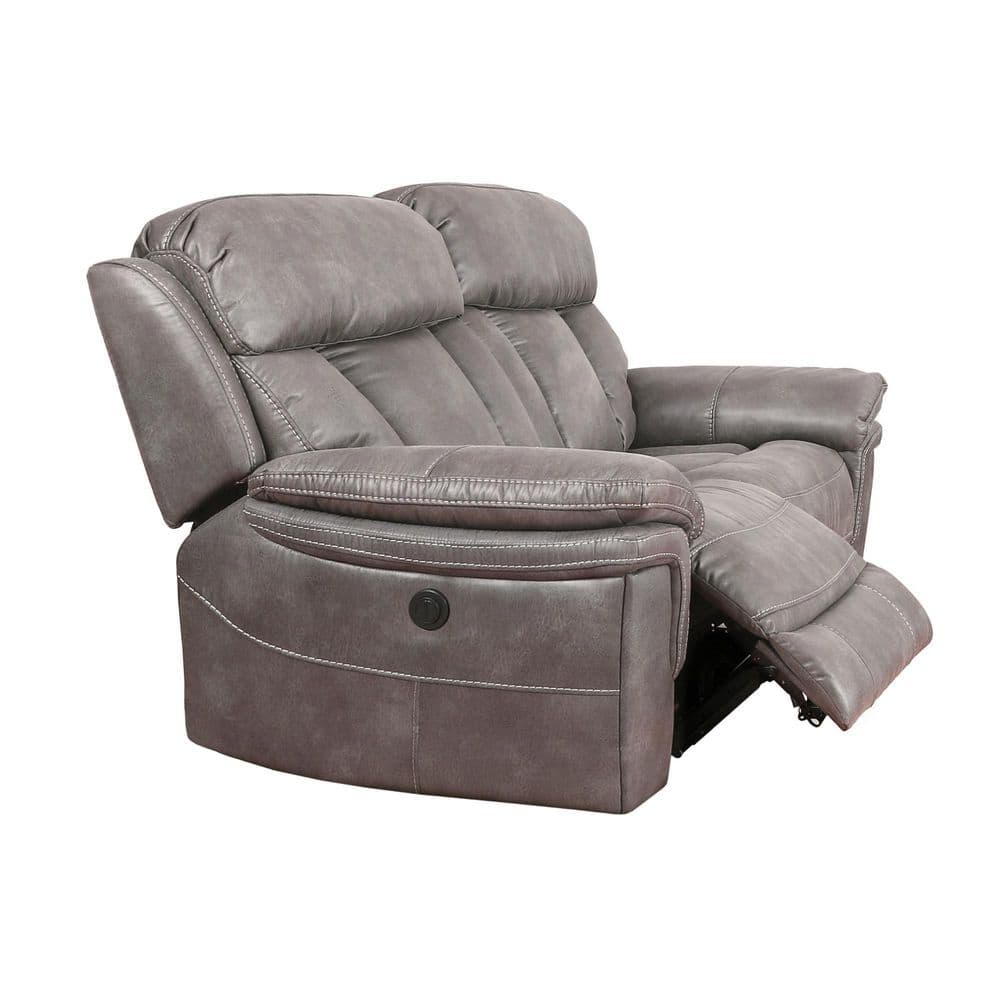 Grayson 66" Gray Leather Power Reclining Loveseat with Pillow-Top Arms