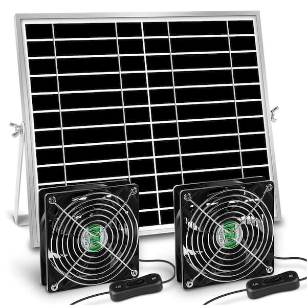 Solar-Powered Dual Fan for Sheds, Greenhouses, and Outdoor Use with IPX7 Waterproofing