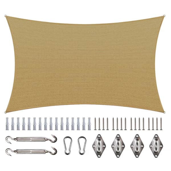 COLOURTREE 16 ft. x 8 ft. 190 GSM Sand Beige Rectangle Sun Shade Sail with Rectangle Kit