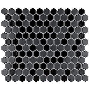 Citi 1 in. Hex Black 10-1/4 in. x 11-7/8 in. Porcelain Mosaic (8.65 sq. ft./Case)