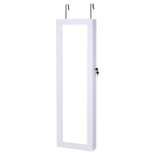 White Door Mounted Mirrored Jewelry Cabinet Dressing Storage Box with LED lights