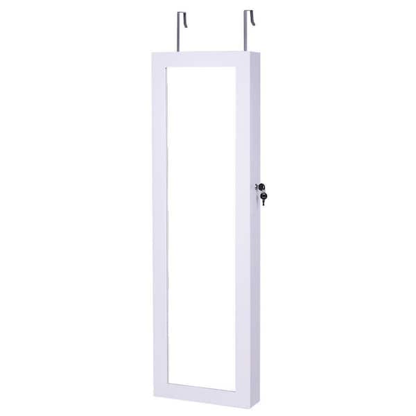 HONEY JOY White Door Mounted Mirrored Jewelry Cabinet Dressing Storage Box with LED lights