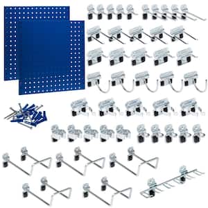 (2) 24 in. W x 24 in. H x 9/16 in. D Blue Epoxy, 18-Gauge Steel Square Hole Pegboards with 46-Piece LocHook Assortment