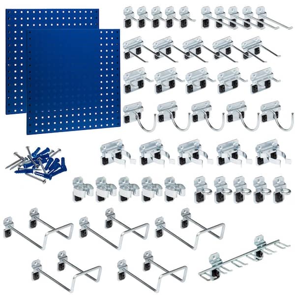 Triton Products (2) 24 in. W x 24 in. H x 9/16 in. D Blue Epoxy, 18-Gauge Steel Square Hole Pegboards with 46-Piece LocHook Assortment