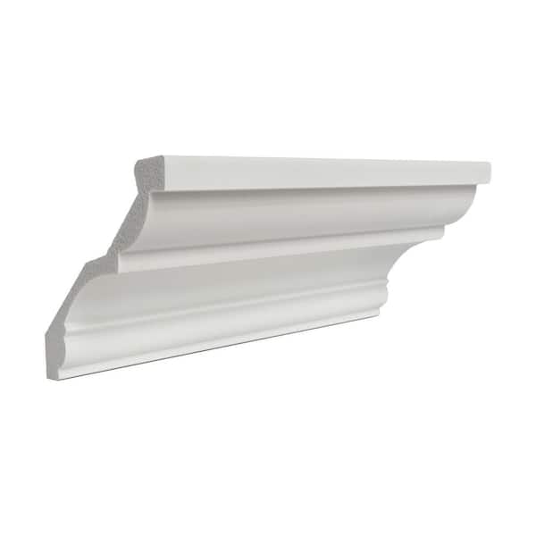American Pro Decor 3-1/8 in. x 3-1/8 in. x 6 in. Long Plain Recycled Polystyrene Crown Moulding Sample