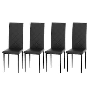 4-Piece Black PU Leather with Metal Frame Dining Parsons Chairs (Set of 4)