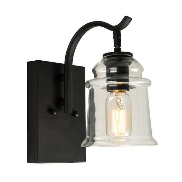 Houston 1-Light 5 in. W Black Dimmable Antique Armed Sconce With Glass Shade (2-Pack)