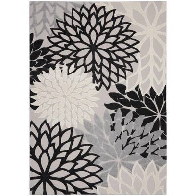 Aloha Black White 8 ft. x 11 ft. Floral Modern Indoor/Outdoor Area Rug