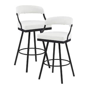 Brassica 31 in. Black Finish Metal Swivel Pub Height Chair with White Faux Leather Seat (Set of 2)