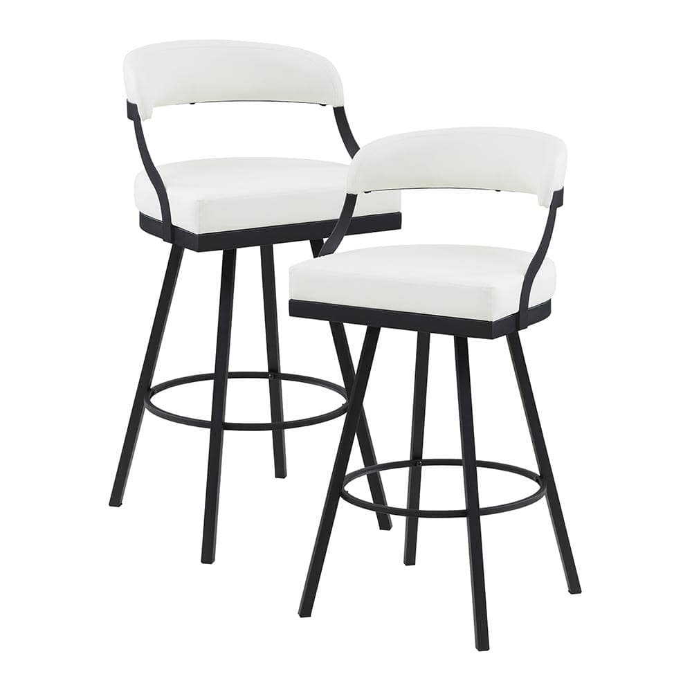 Brassica 31 in. Black Finish Metal Swivel Pub Height Chair with White Faux 