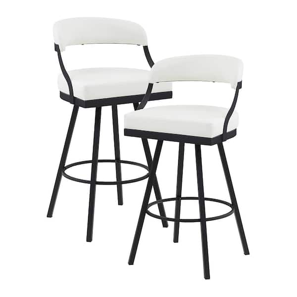 Lazzara Brassica 31 in. Black Finish Metal Swivel Pub Height Chair with White Faux Leather Seat (Set of 2)