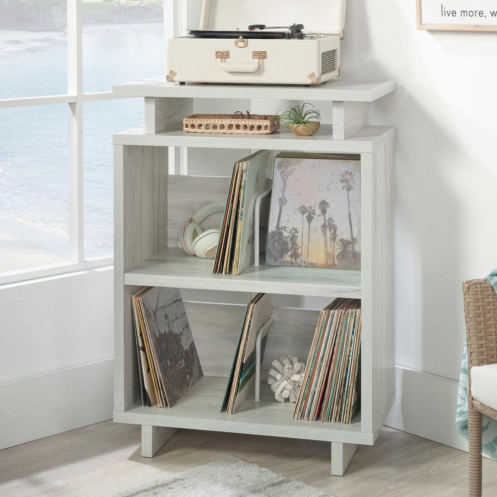 Gray Engineered Wood Bookcase with Cubes and Shelves