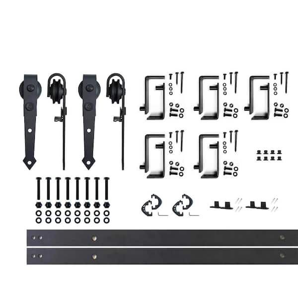 HOMACER 6.6 ft./79 in. Black Rustic Double Track Bypass U-Shape Sliding Barn Door Hardware Kit - Arrow Design Roller