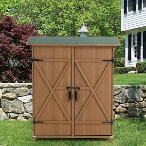 4.67 ft. W x 1.7 ft. D Wood Outdoor Storage Shed w/Lockable Door Detachable Shelves for Garden Tools Brown 7.59 sq. ft.