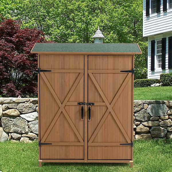 Unbranded 4.67 ft. W x 1.7 ft. D Wood Outdoor Storage Shed w/Lockable Door Detachable Shelves for Garden Tools Brown 7.59 sq. ft.