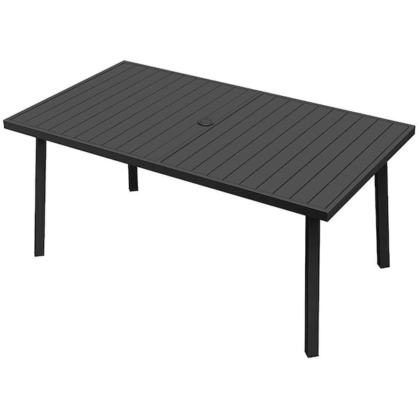 Black Outdoor Rectangular Aluminum Dining Table with Umbrella Hole