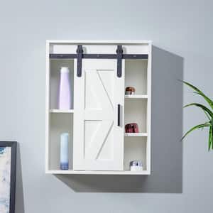 White Multifunctional Wood Wall-Mounted Cabinet with Sliding Door 5-Tier Bathroom Storage Cabinet Accent Cabinet