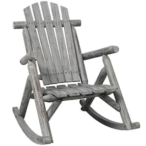 Light Gray Wood Outdoor Rocking Chair, Patio Rocker with Armrest