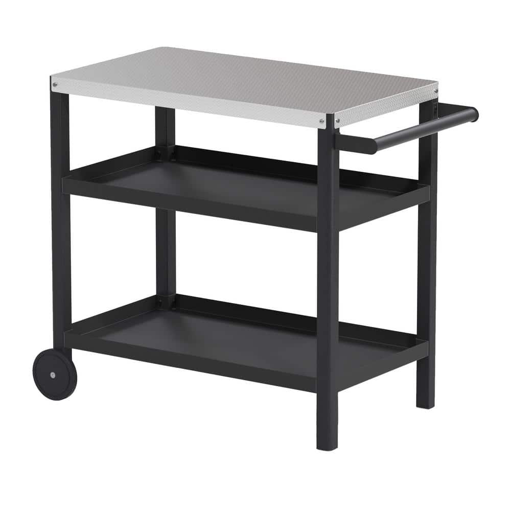 38.5 in. Black Outdoor Grill Carts Table with Storage Cabinet for BBQ, Pati