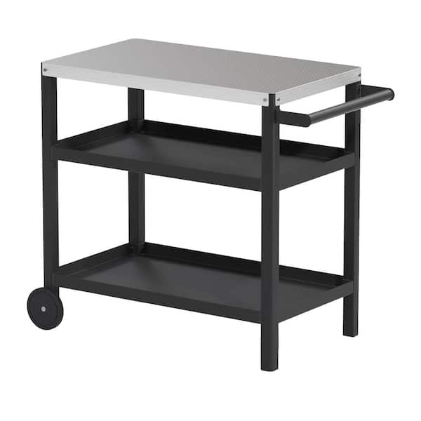 Unbranded 38.5 in. Black Outdoor Grill Carts Table with Storage Cabinet for BBQ, Patio Cabinet with Wheel and Side Shelf
