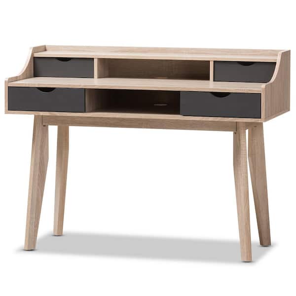 Baxton Studio 47.24 in. Light Brown Wood Rectangular 4 -Drawer Writing Desk with Open Storage