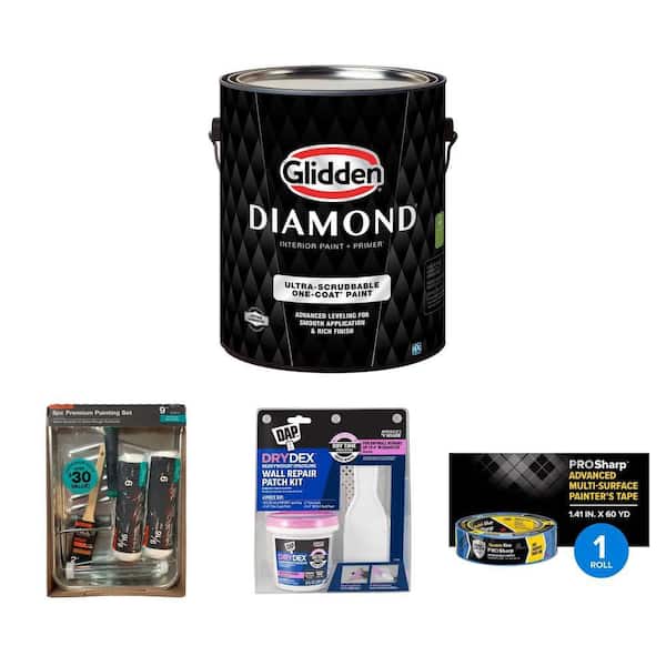 Pure White Ultra-Flat Interior Paint 1 Gal, ScotchBlue Painter's Tape, Paint Kit, and DryDex Wall Repair Kit Combo