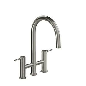 Azure Double Handle Pull Down Sprayer Kitchen Faucet with Gooseneck in Stainless Steel