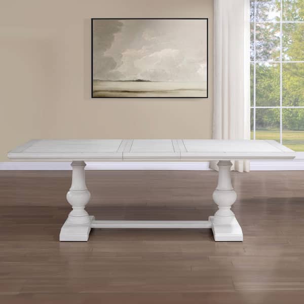 Warren White Wood Trestle Dining Table with18 in. Leaf Seats 10