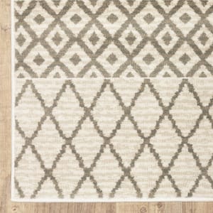 Ivory and Grey Geometric 2 ft. x 8 ft. Power Loom Stain Resistant Runner Rug