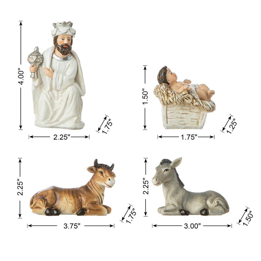 Ivory Resin Nativity Scene Set with Angel and Holy Family