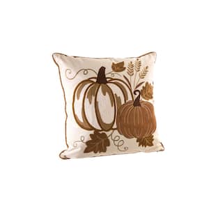 18 in. L x 18 in. W Cotton Embroidered Pumpkin Pillow Cover