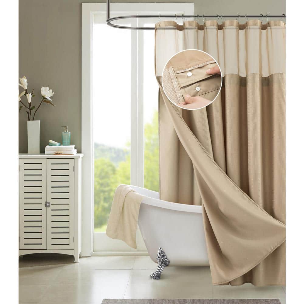 Hotel Complete 72 in. Mocha Textured Waffle Shower Curtain with Detachable 