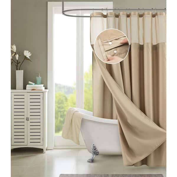 Dainty Home Hotel Complete 72 in. Mocha Textured Waffle Shower Curtain with Detachable Liner
