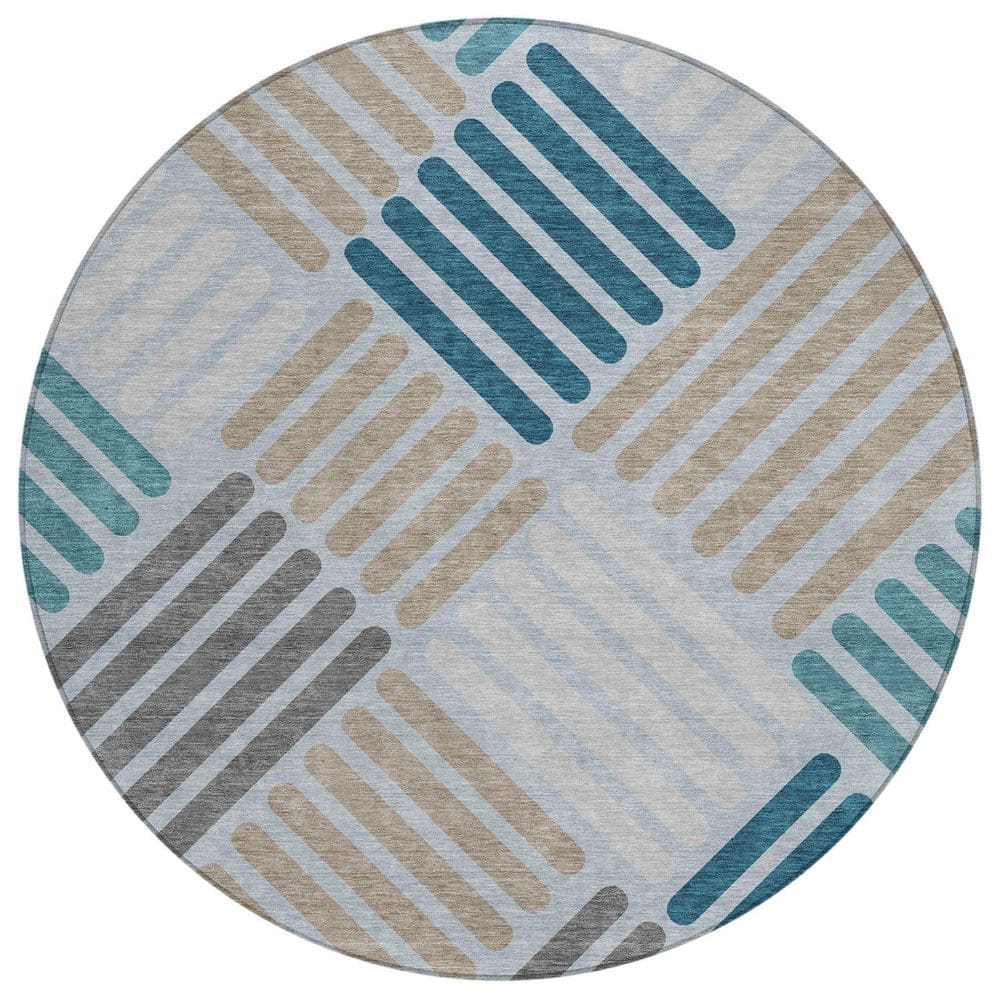 Chantille Machine Washable Indoor/Outdoor Abstract ACN2339 Teal 8 ft. x 8 ft. Round Rug price history on PriceWatchPro
