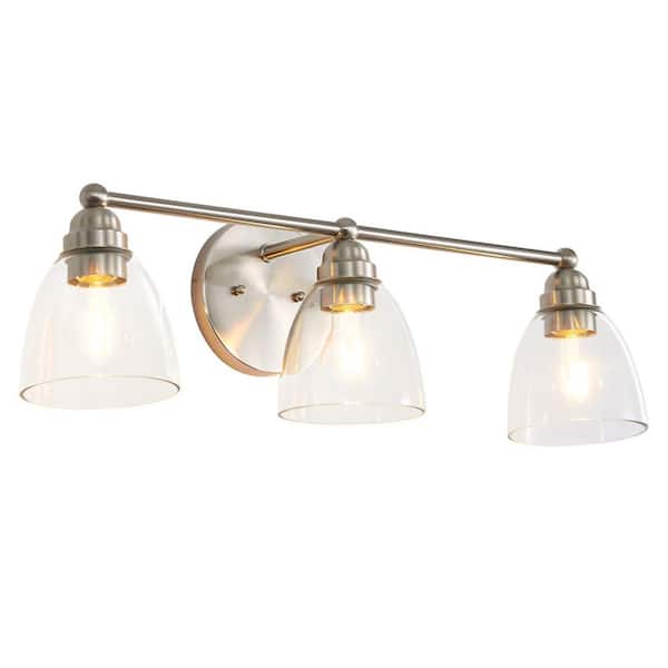 CACI Mall 26.2 in. 3-Light Indoor Modern Brushed Nickel Vanity Light with Clear Glass Finish No Bulbs Included