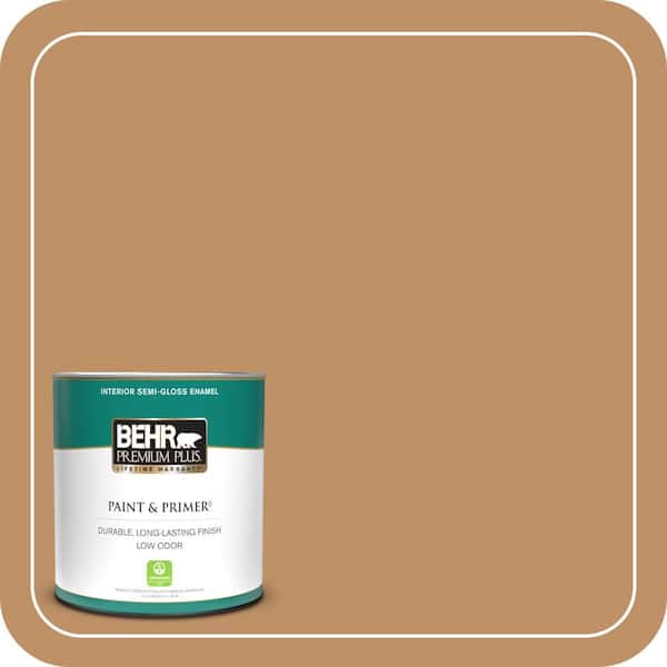 BEHR PREMIUM PLUS 1 qt. Home Decorators Collection #HDC-CL-15 Burnished Caramel Semi-Gloss Enamel Low Odor Interior Paint & Primer