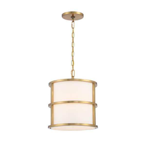 Crystorama Hulton 3-Light Luxe Gold Pendant with Silk Shade