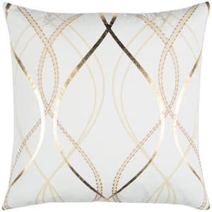 White and Gold Geometric Polyester 20 in. x 20 in. Throw Pillow