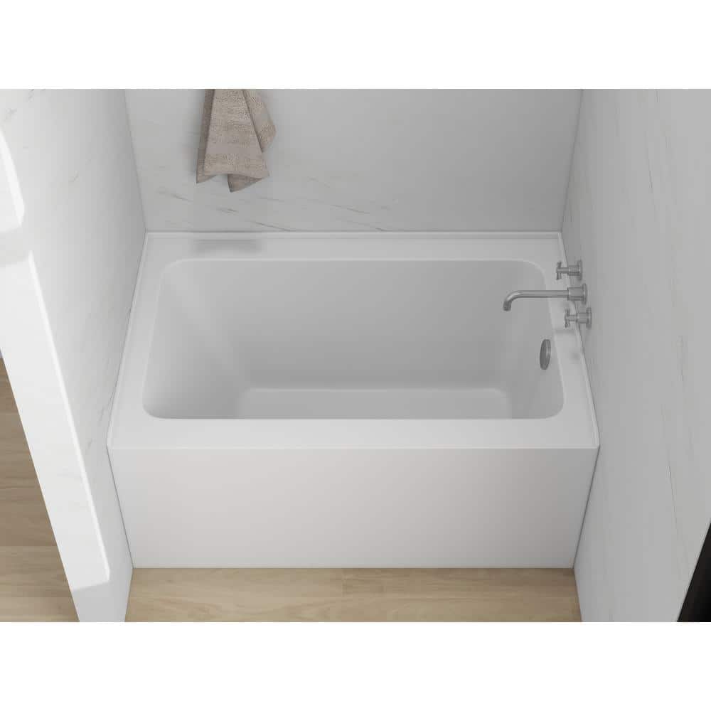 White Acrylic Alcove Soaking Bathtub with Right Drain