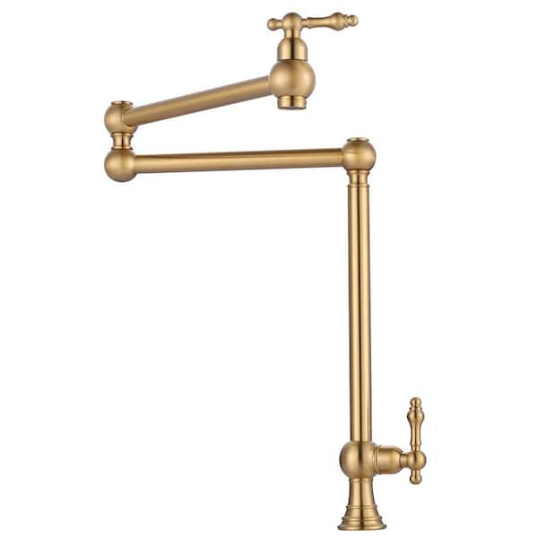 Antique Brushed Gold Deck Mount Pot Filler Faucet, Solid Brass Pot Filler with Double Stretchable Joint Swing Arm
