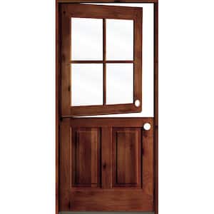 36 in. x 80 in. Knotty Alder Left-Hand/Inswing 4-Lite Clear Glass Red Chestnut Stain Dutch Wood Prehung Front Door