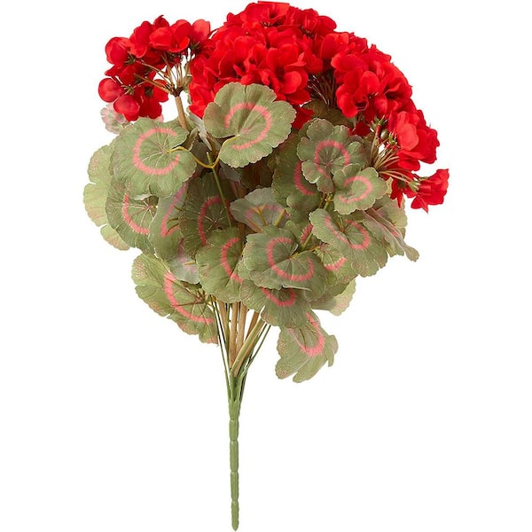 Larksilk 18 in. Artificial Red Silk Geranium Flower Bush Home Decorative Flowering Plants, Floral Home by Artificial Flowers