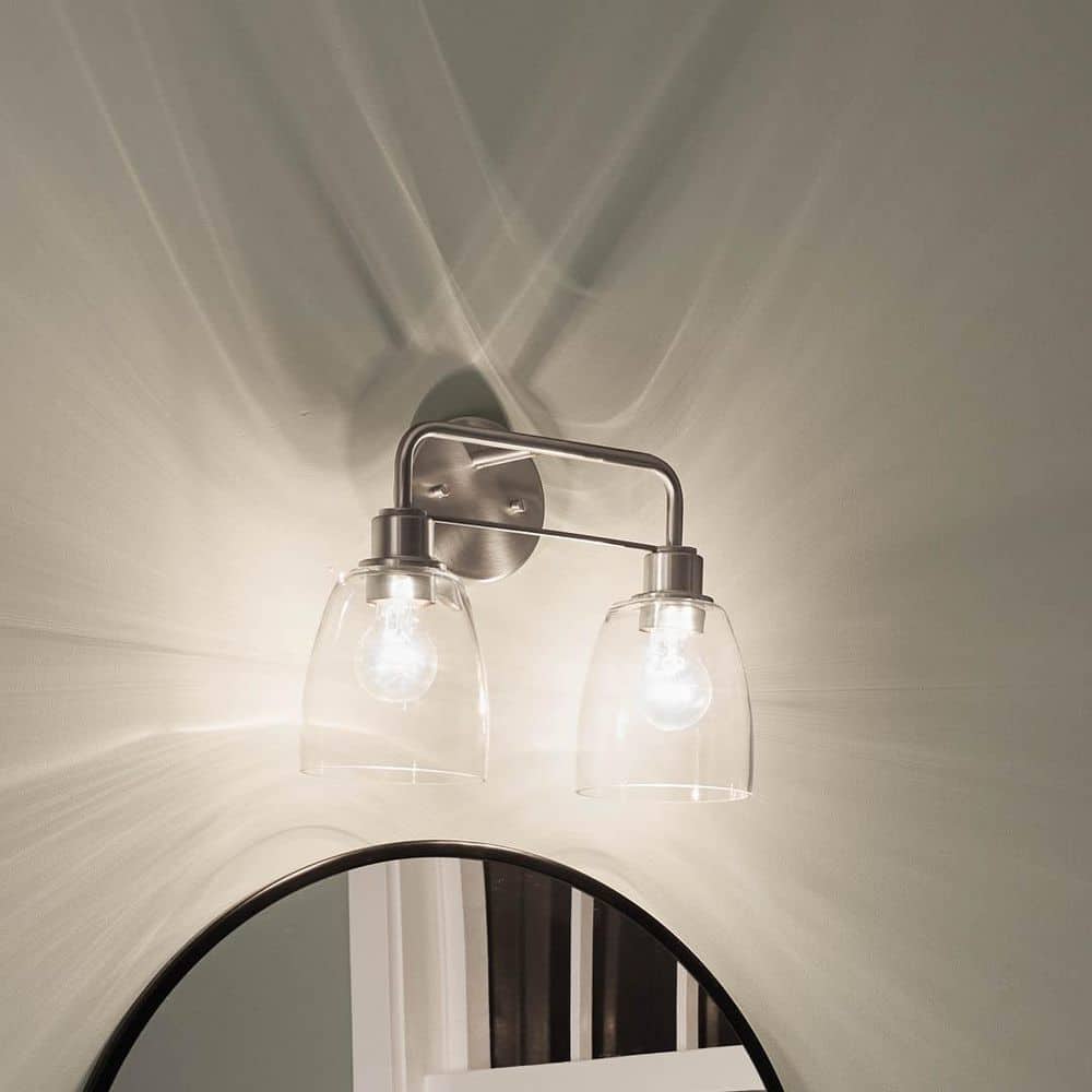 Meller 15.25 in. 2-Light Brushed Nickel Vintage Bathroom Vanity Light with Clear Glass price history on PriceWatchPro