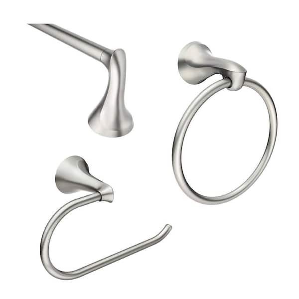 Darcy 3-Piece Bath Hardware Set with 18 in. Towel Bar, Paper Holder, and Towel Ring in Brushed Nickel