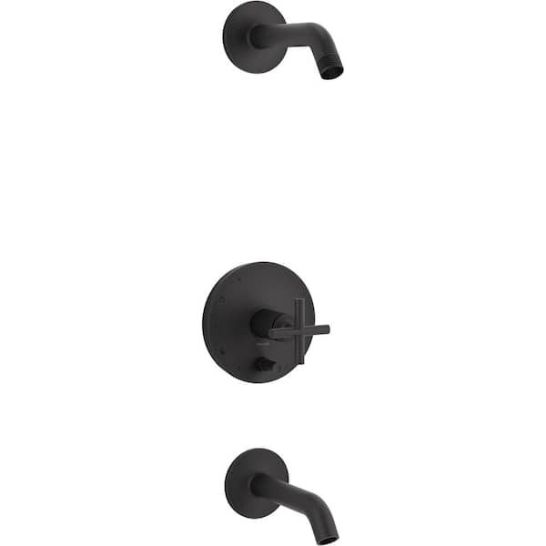 KOHLER Purist Rite-Temp Lever Handle 1-Handle Wall Mount Valve Trim Kit in Matte Black (Valve Not Included)